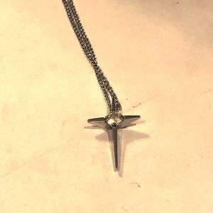 Vintage silver necklace, cross with crystal accent
